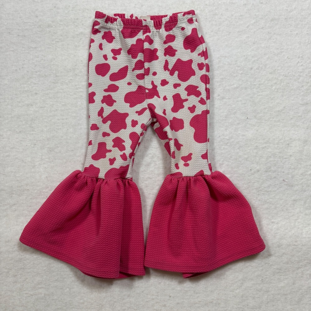 Shein Baby Toddler Girls Pink Cow Print Bell Bottom Flare Pants Textured 18-24M